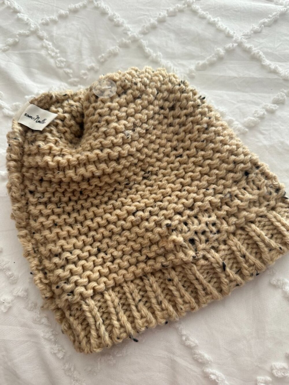 Simply Noelle Chunky Knit Beanie Oatmeal Buckle Boho Winter Hat - Picture 3 of 7